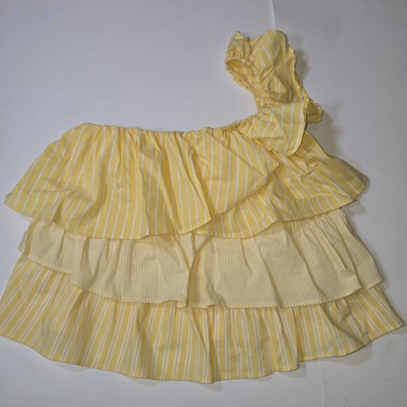 Anthropologie Maeve Top Women X-Small Yellow Tiered Asymmetric Ruffle Crop Boho - Picture 1 of 9